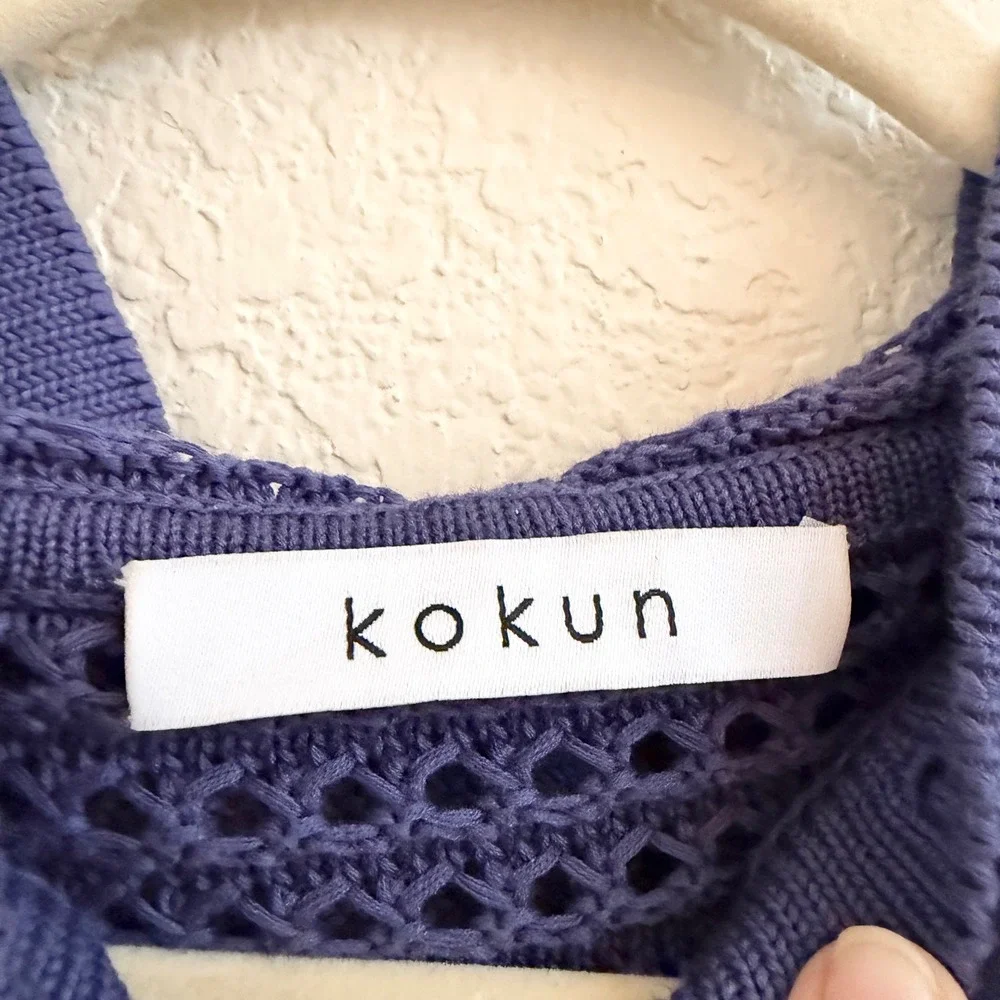 Kokun‎ Womens Blue 100% Cotton Open Knit Crochet Hoodie Sweater Small Periwinkle